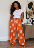 Orange Abstract Print Wide-Leg Palazzo Trousers