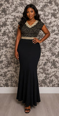 Black & Gold Lace Mermaid Maxi Gown – Plus Size