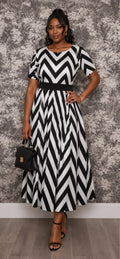 Black & White Chevron Zigzag Maxi Dress