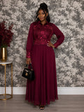 Burgundy Lace Embroidered Maxi Dress