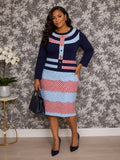 Navy Chevron Print Gown