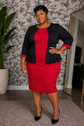 Red & Black Peplum Two-Piece Dress Set