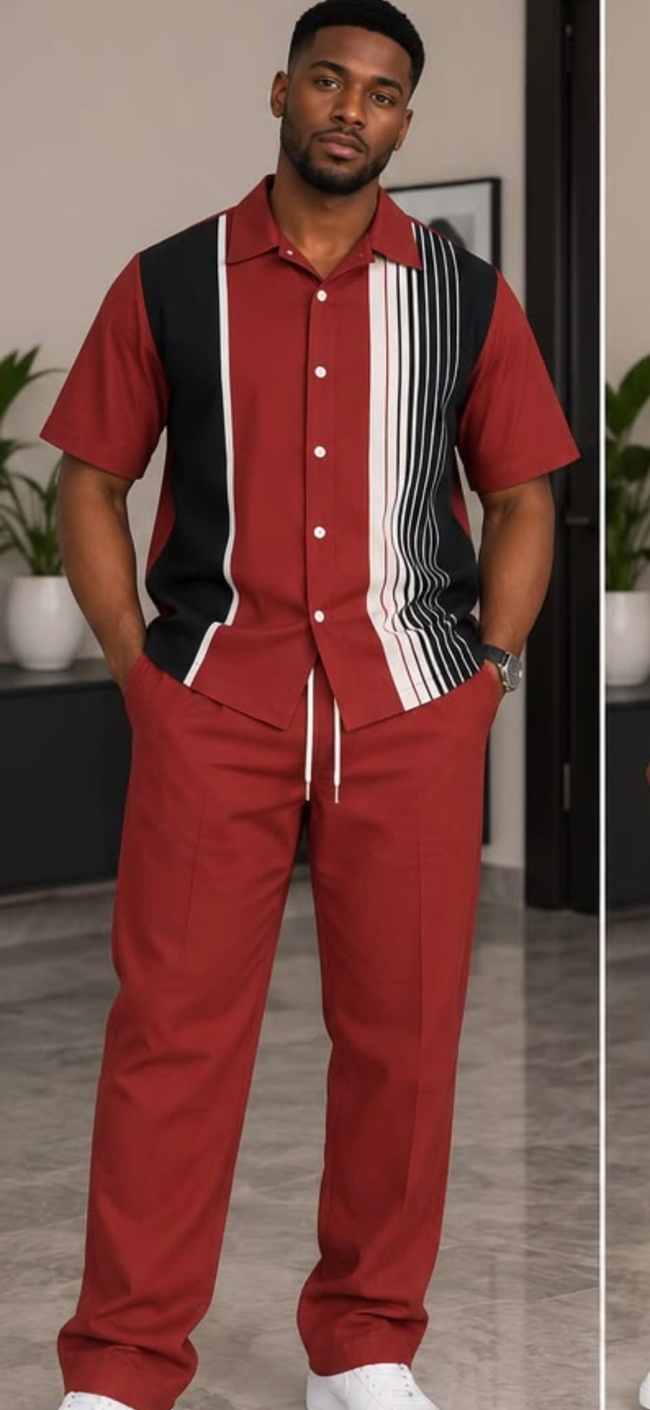 Men's Contrast Stripe Two-Piece Set