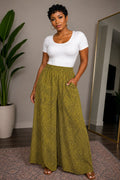 Olive Bloom Wide-Leg Palazzo Pants