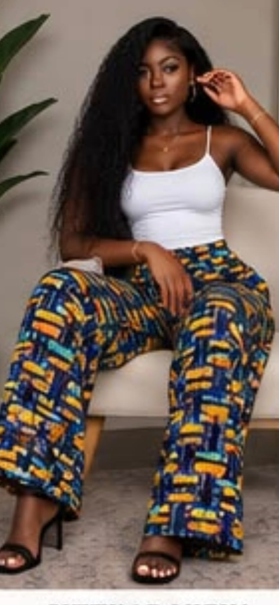 Navy Abstract Mosaic Print Wide-Leg Trousers