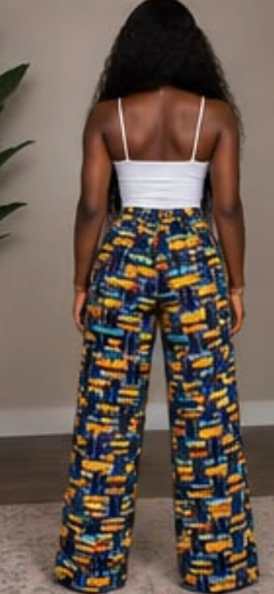 Navy Abstract Mosaic Print Wide-Leg Trousers