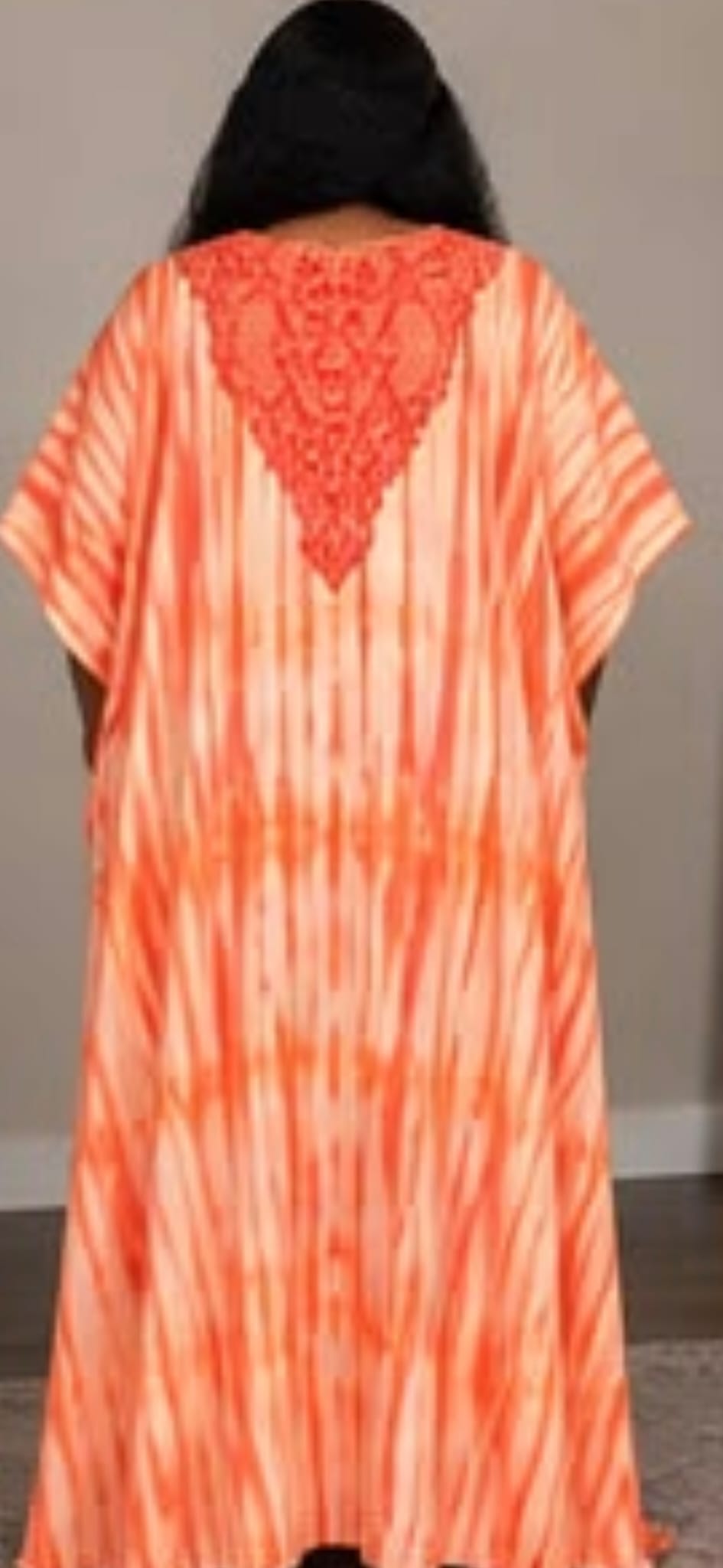 Orange Tie-Dye Paisley Embroidered Kaftan Maxi Dress