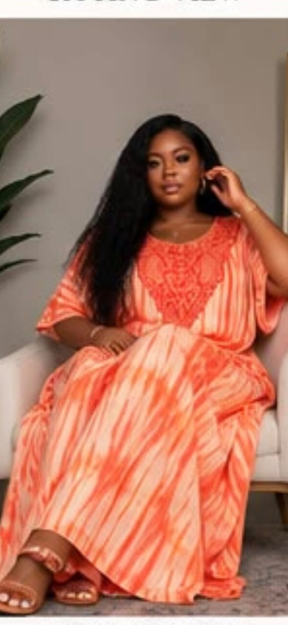 Orange Tie-Dye Paisley Embroidered Kaftan Maxi Dress