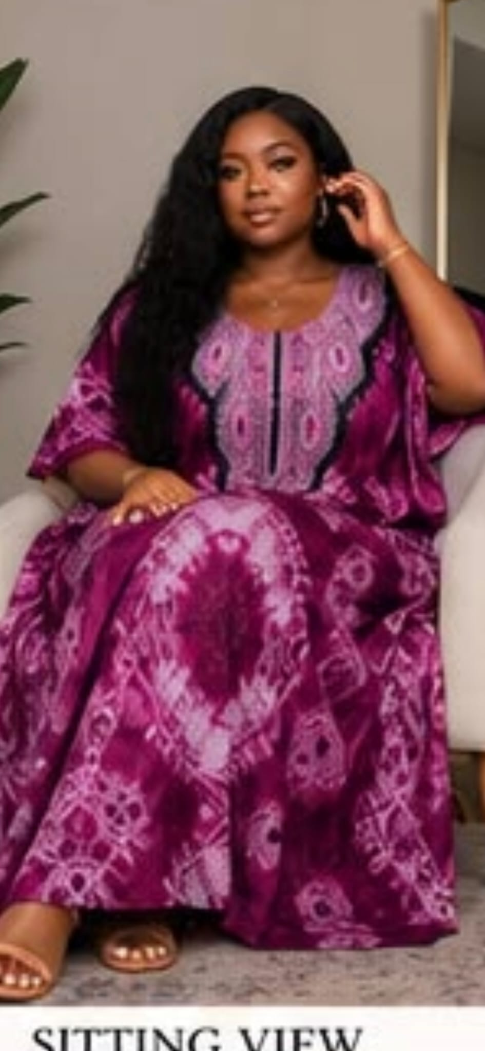 Purple Tie-Dye Embroidered Kaftan Maxi Dress