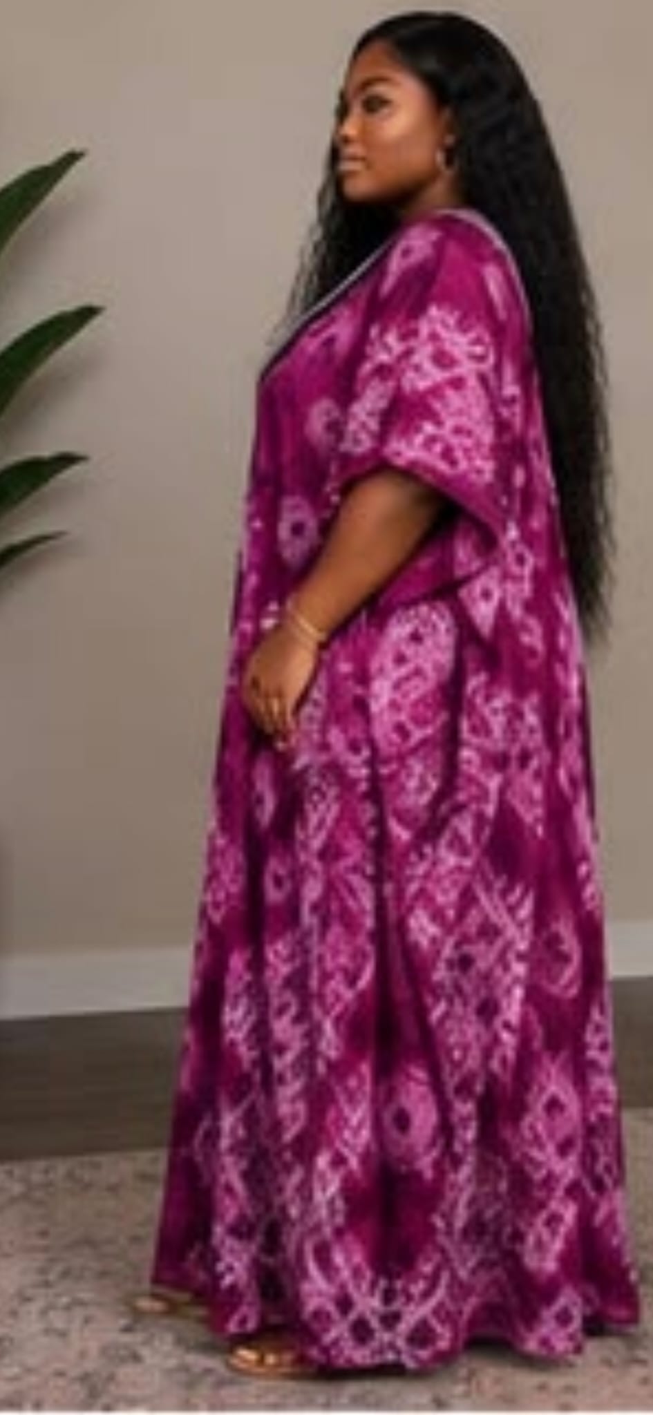 Purple Tie-Dye Embroidered Kaftan Maxi Dress