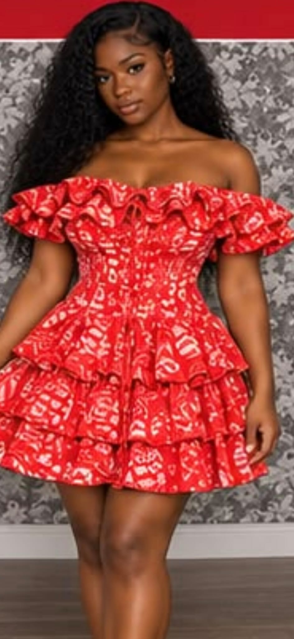 African Print Off-Shoulder Ruffle Mini Dress