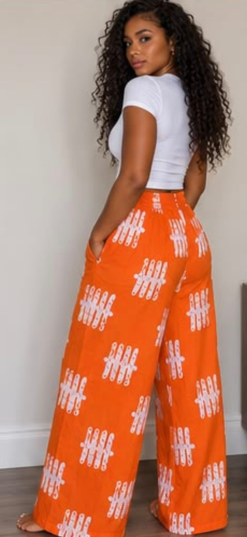 Orange Abstract Print Wide-Leg Palazzo Trousers