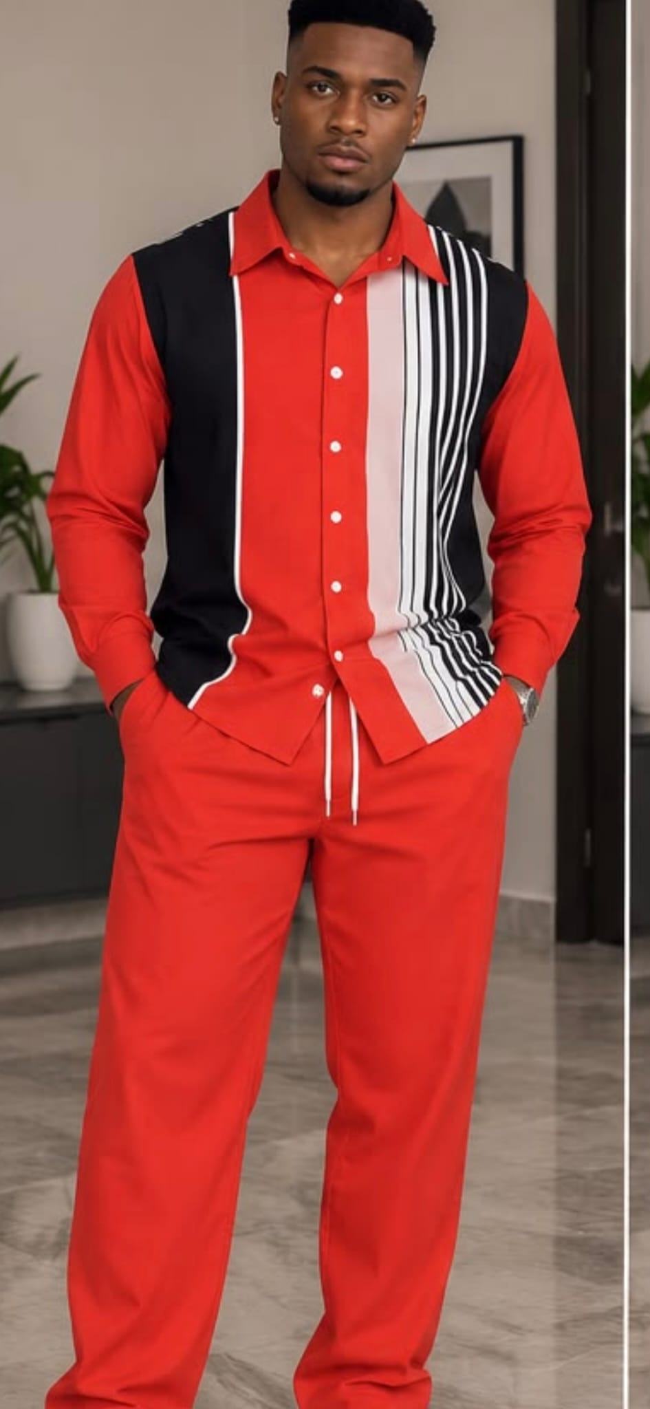 Men's Contrast Stripe Two-Piece Set