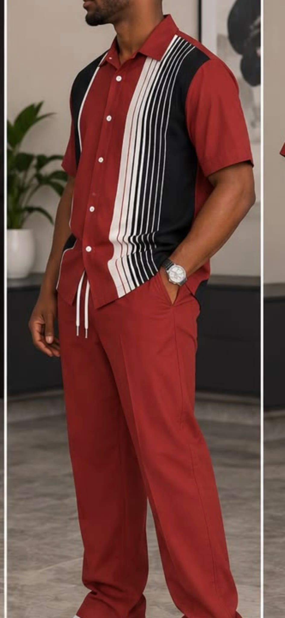 Men's Contrast Stripe Two-Piece Set