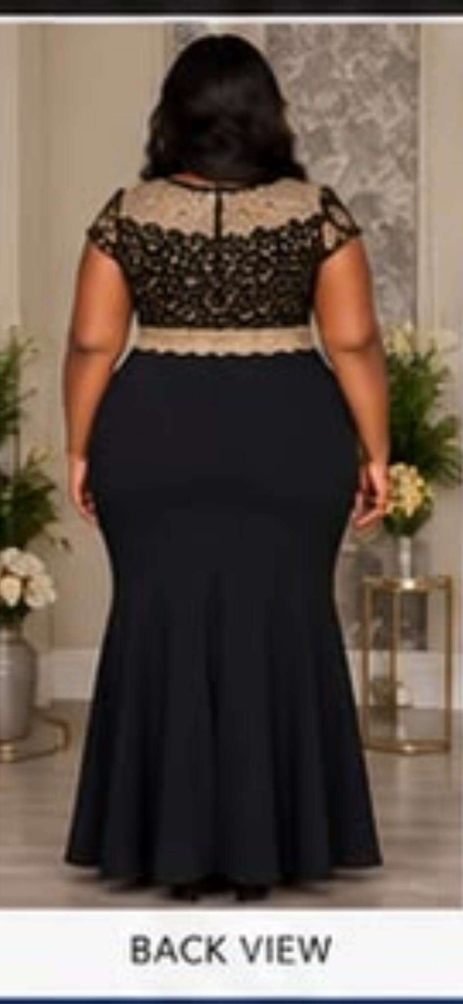 Black & Gold Lace Mermaid Maxi Gown – Plus Size