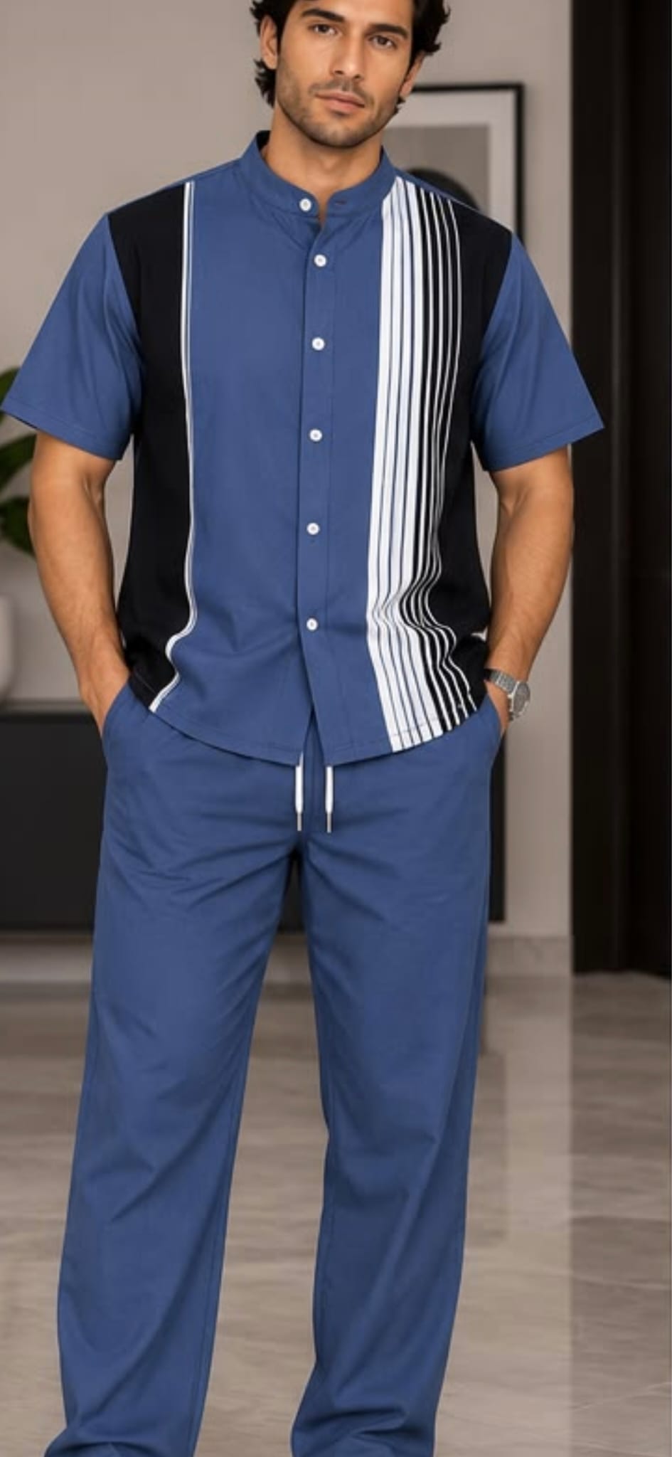 Men's Contrast Stripe Two-Piece Set