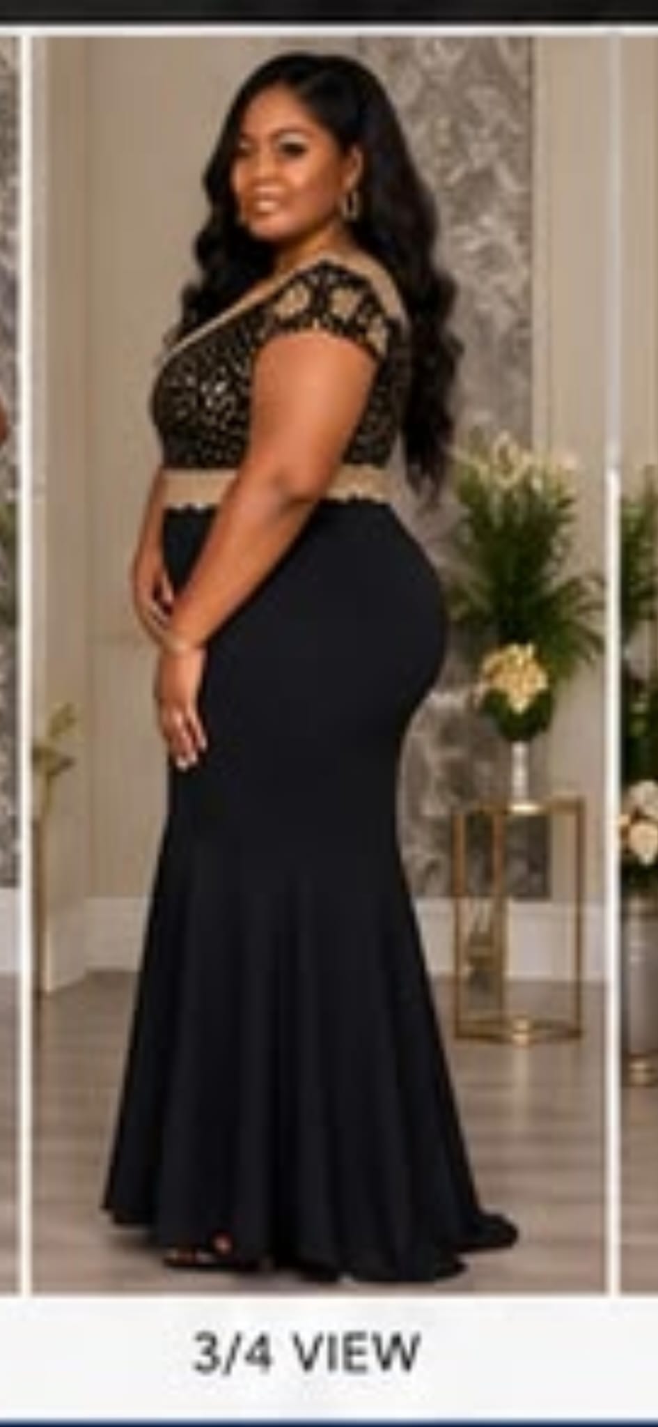Black & Gold Lace Mermaid Maxi Gown – Plus Size