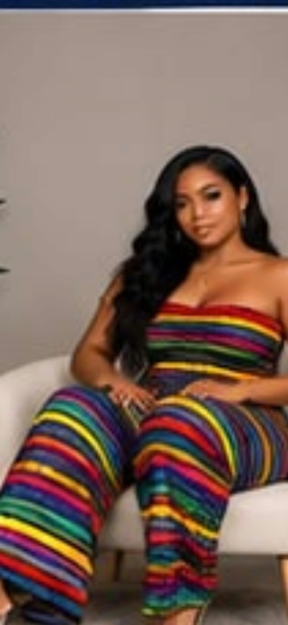 Rainbow Stripe Strapless Wide-Leg Jumpsuit