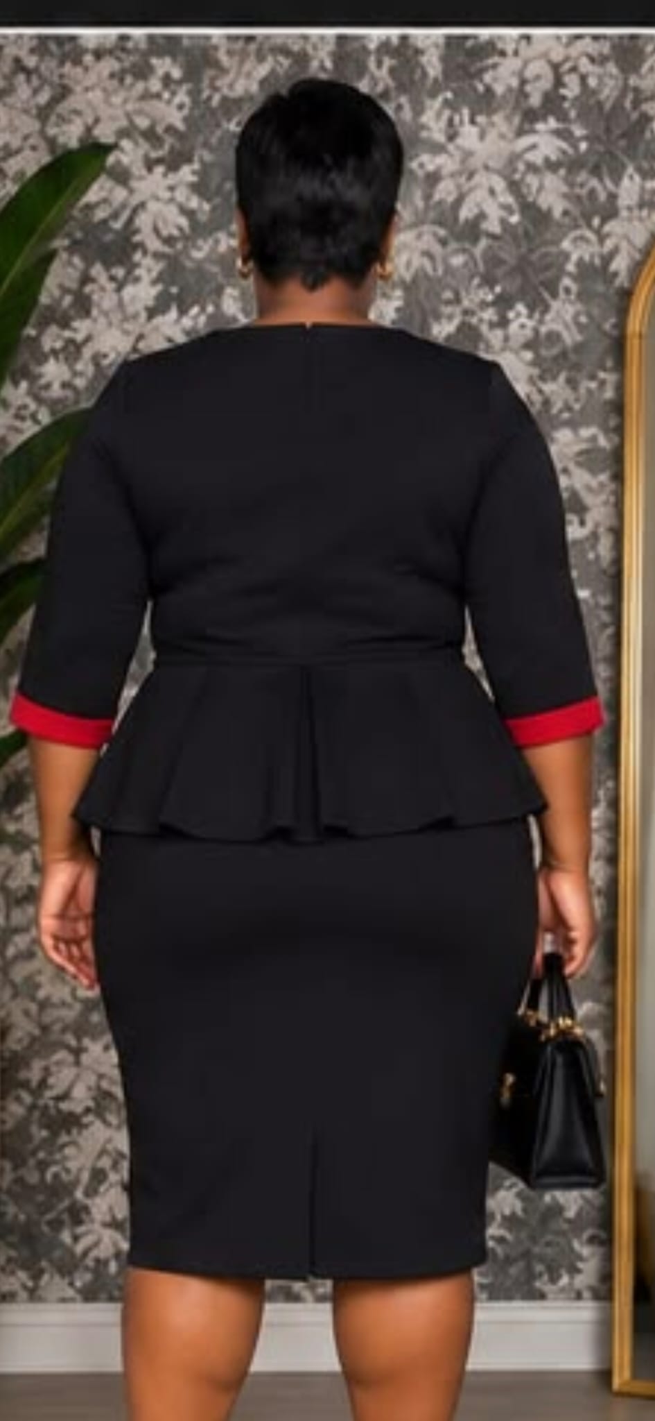 Red & Black Peplum Two-Piece Dress Set