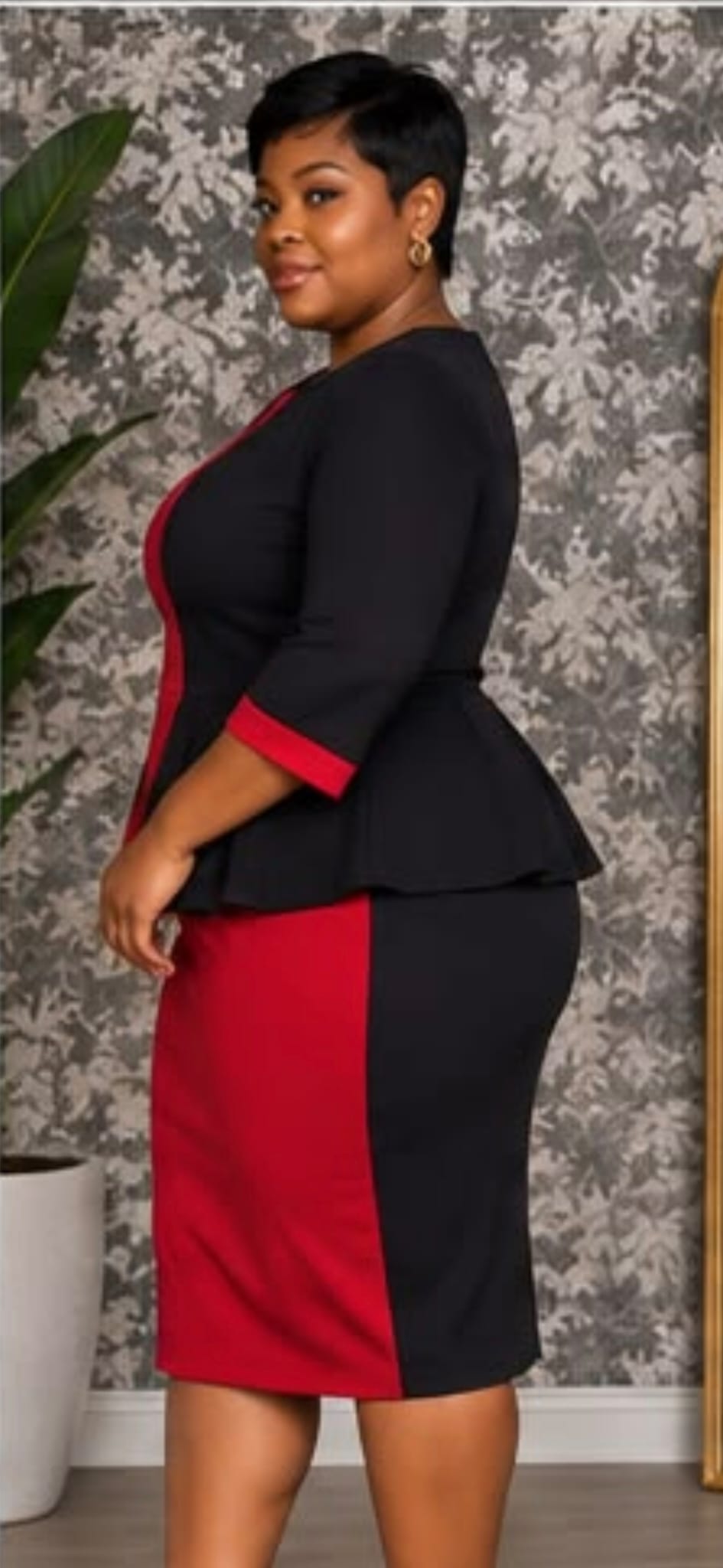Red & Black Peplum Two-Piece Dress Set