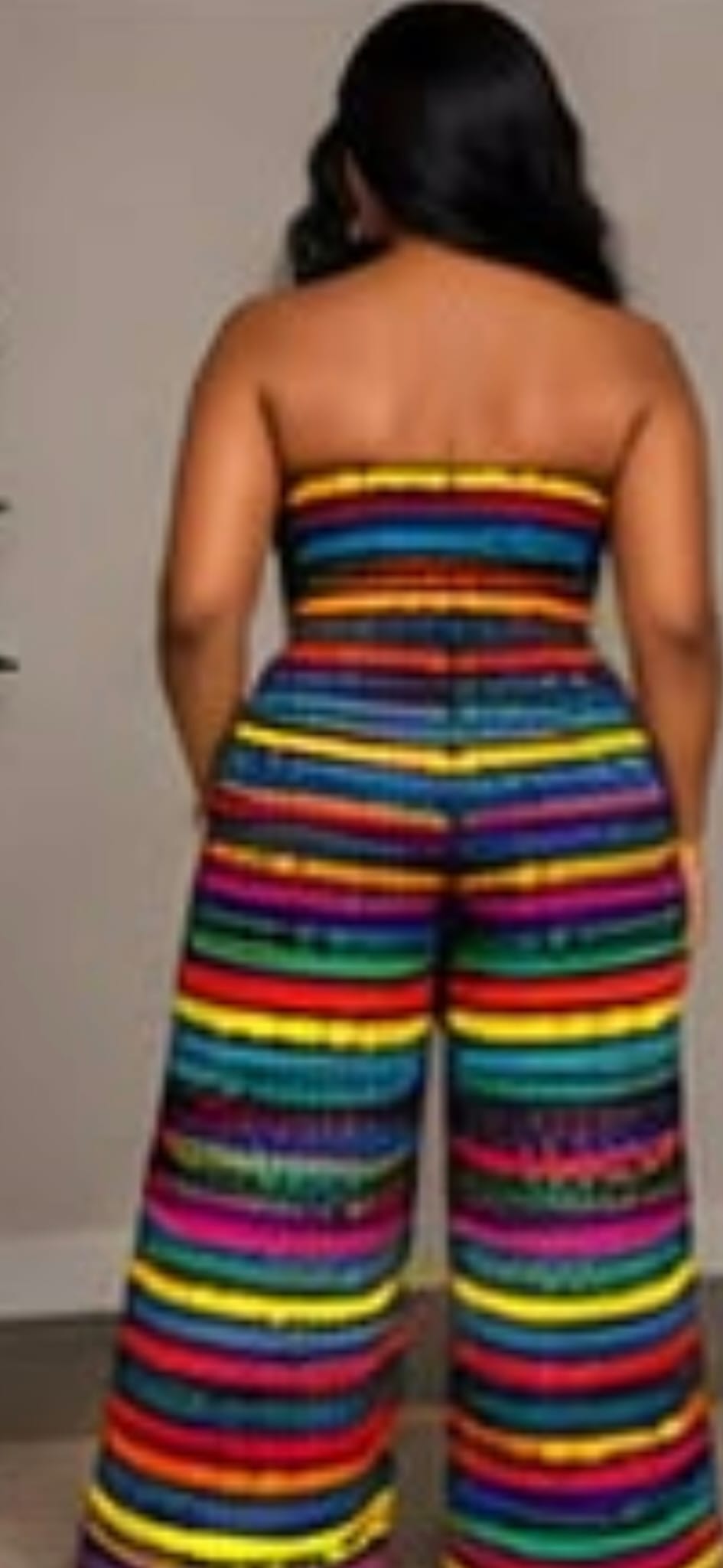 Rainbow Stripe Strapless Wide-Leg Jumpsuit